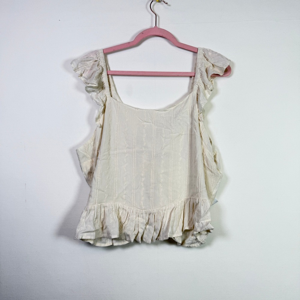EXPRESS Ivory Embroidered Ruffle Flutter Sleeve Tie Back Crop Top XL